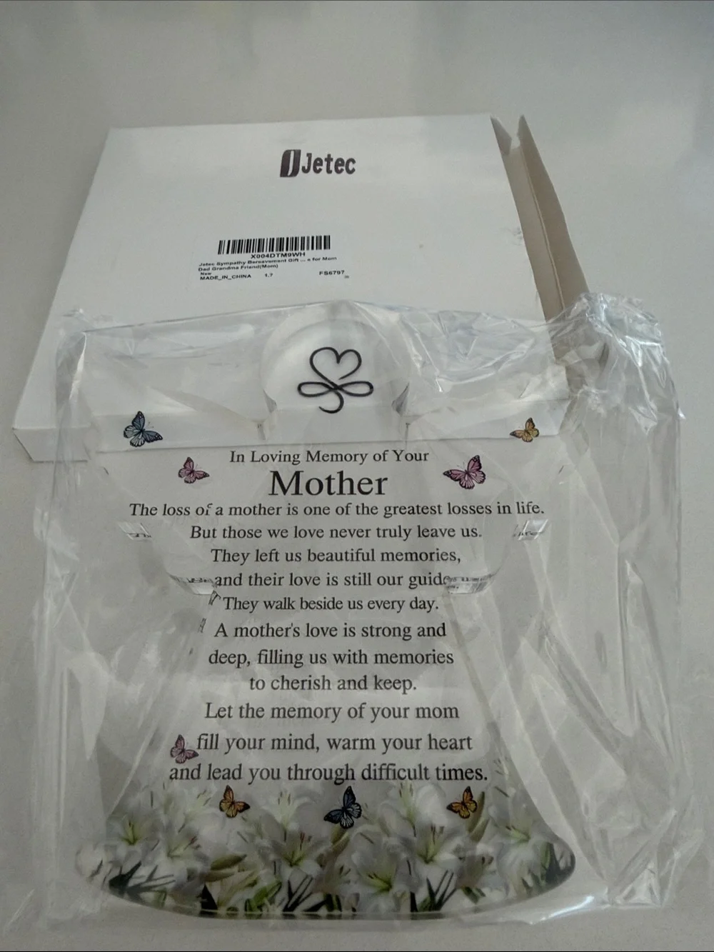 White Memorial Glass Angel Wall Plaque - Mother